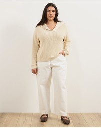 Atmos&Here Curvy - Nori Oversized V-Neck Knit Jumper