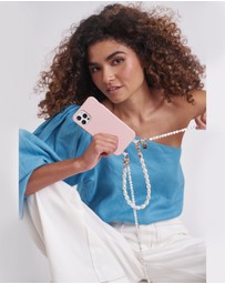 LOUVE COLLECTION - Dusty Pink Phone Case + Pearl Crossbody Chain & Wristlet