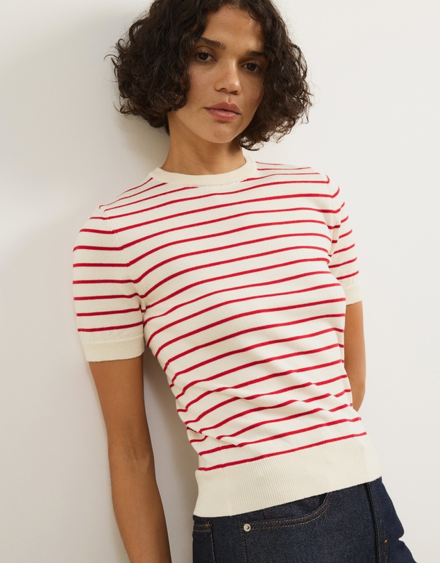 Atmos&Here - Short Sleeve Fine Knit Stripe Top