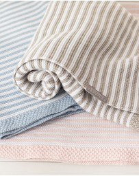 Living Textiles - 100% Cotton Knit Stripe Blanket - Blush/white