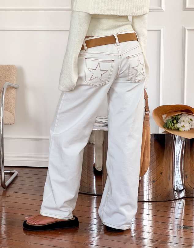Beginning Boutique - Clara Star White Denim Low Rise Jeans