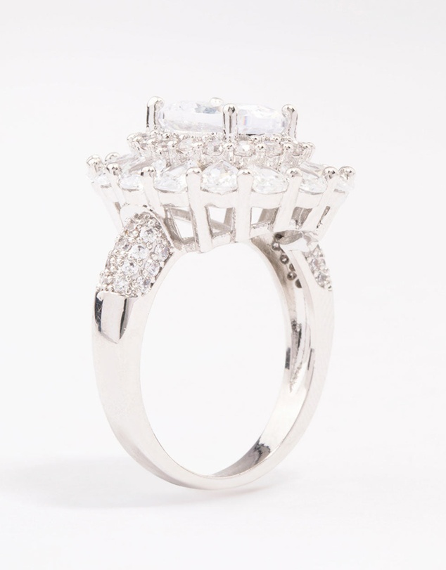 Lovisa - Silver Glistening Cubic Zirconia Oval Cocktail Ring