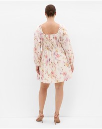 City Chic - Abbie Long Sleeve Floral Print Mini Dress - Ivory