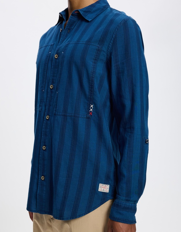 Scotch & Soda - Textured Indigo Shirt In Special Striped Weave
