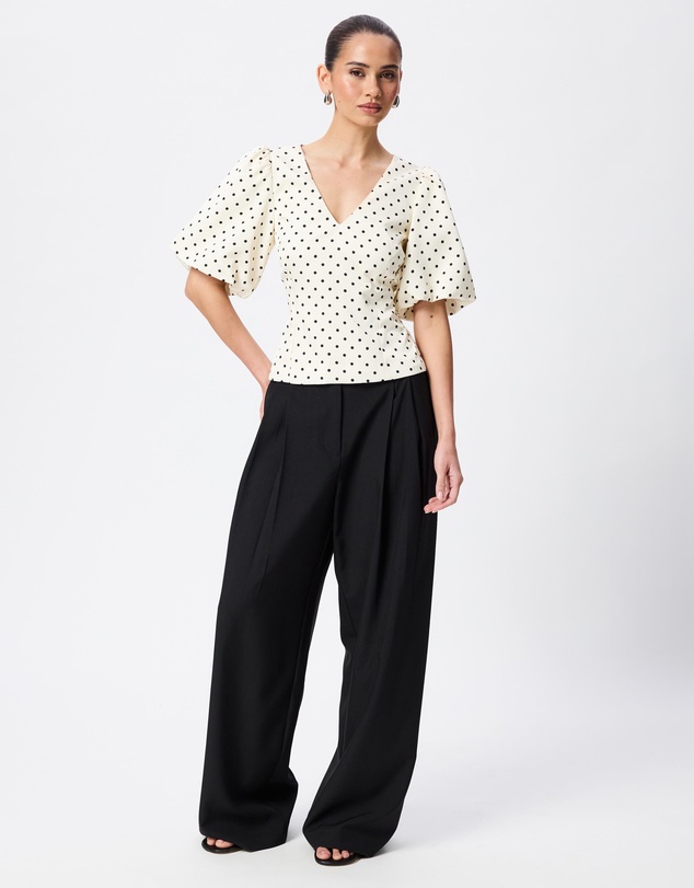 Tussah - Thea V-Neck Polka Dot Puff Sleeve Top
