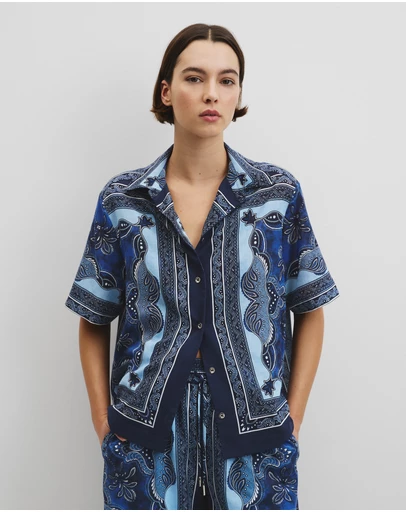 Country Road - Scarf Print Short Sleeve Shirt