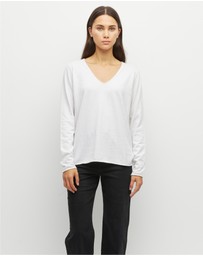 JH Lounge - JHL V-Neck L/S T (Fine Cotton Cashmere) White