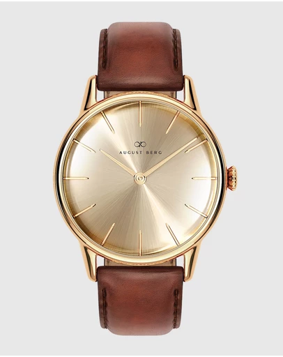 August Berg - Serenity 32mm Gold Plated Brown Leather Strap Watch