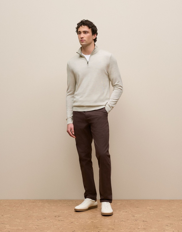 Trenery - Merino Half Zip in Stone