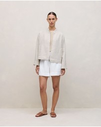 Trenery - Linen Cotton Cable Knit T-shirt in Flax