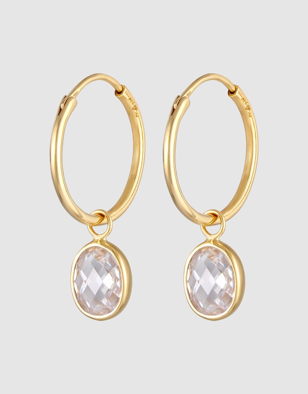 Elli Jewelry - Earrings Creoles Pendant Oval With Zirconia In 925 Sterling Silver Gold Plated