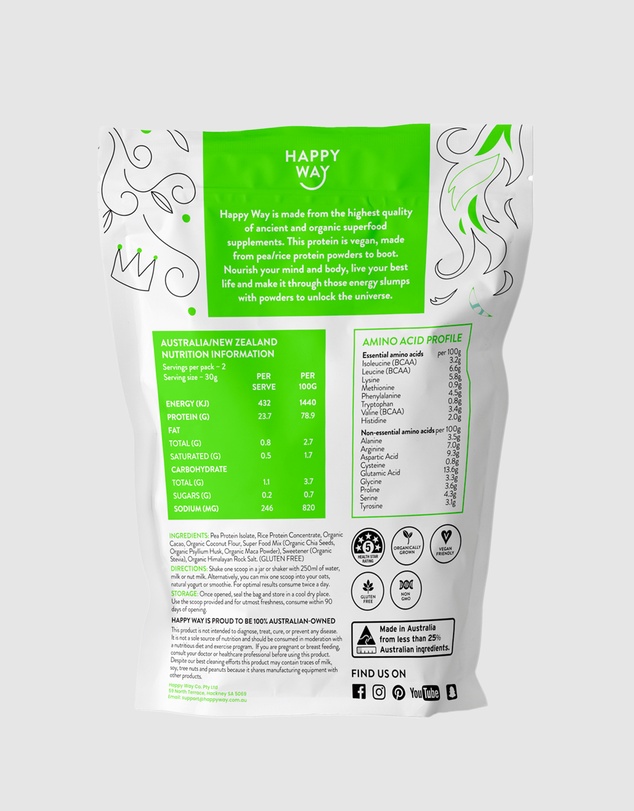 Happy Way - Choc Pea Princess Vegan Protein Powder 6 Sample Packs