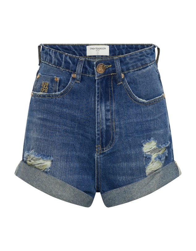 ONE TEASPOON - Shredded Gold Bandits High Waist Denim Shorts