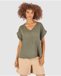 CAMIXA - Martina Linen V-Neck T-shirt