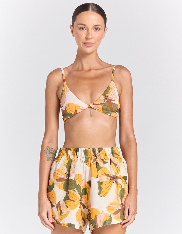 Poolside Paradiso - Tropics 100% Linen Resort Short - Marigold