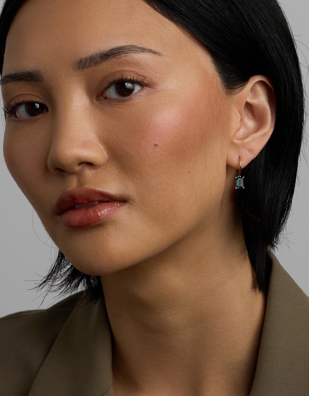 Michael Hill - Emerald Cut London Blue Topaz Gemstone Drop Earrings in 10kt Yellow Gold