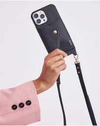 LOUVE COLLECTION - Leather Phone Case Wallet & Strap + Pearl Crossbody Chain