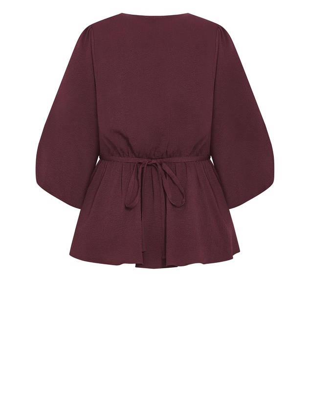 City Chic - Plus size Celina Peplum Top - bordeaux