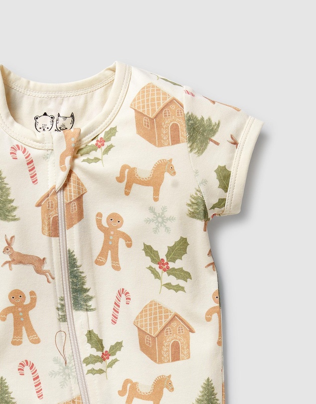 Wilson & Frenchy - Christmas Holly Jolly Magic Organic Boyleg Zipsuit - Babies