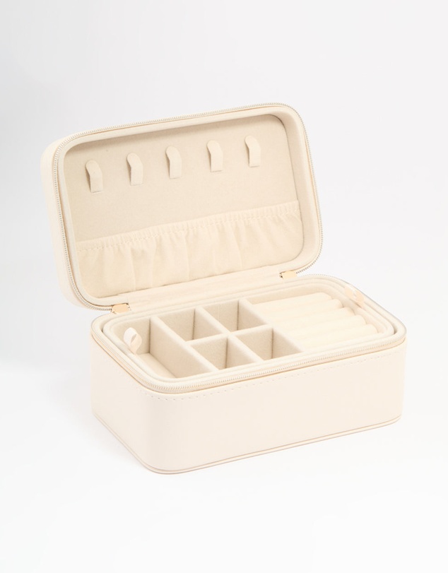Lovisa - Cream PU Leather Rectangular Layered Jewellery Case