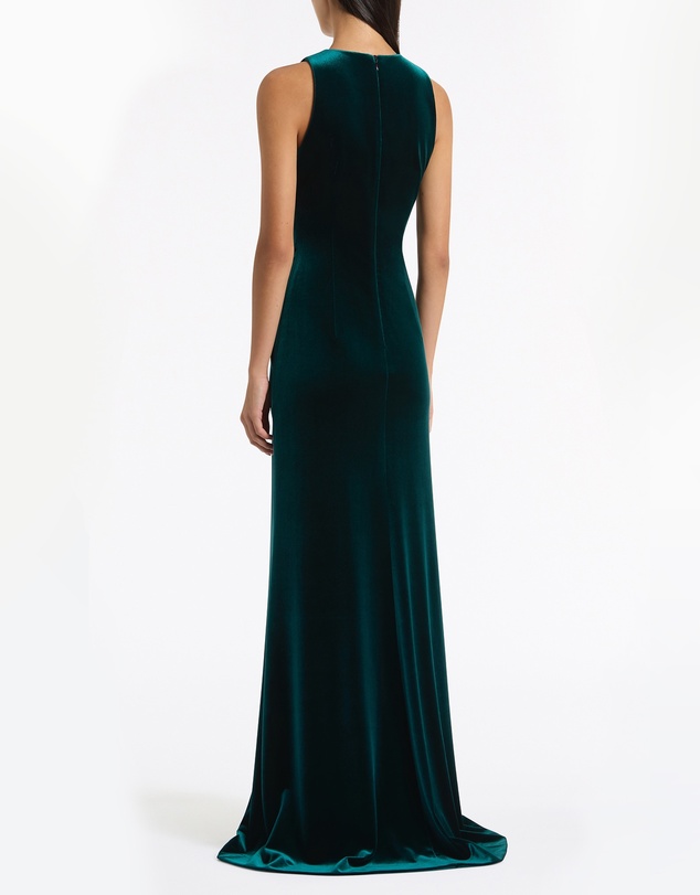 Carla Zampatti - Hunter Green Velvet Gold Detail Maxi Dress