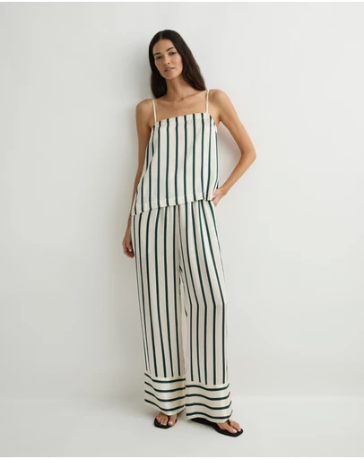 BONDI BORN - Cannes Silk Camisole - Forest Stripe