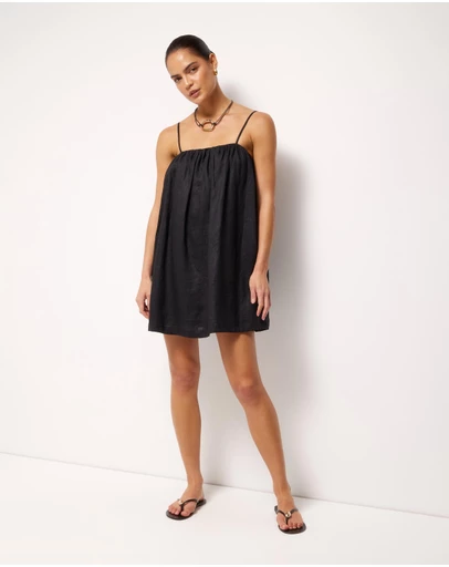 AERE - Liv Linen Gathered Neckline Mini Dress