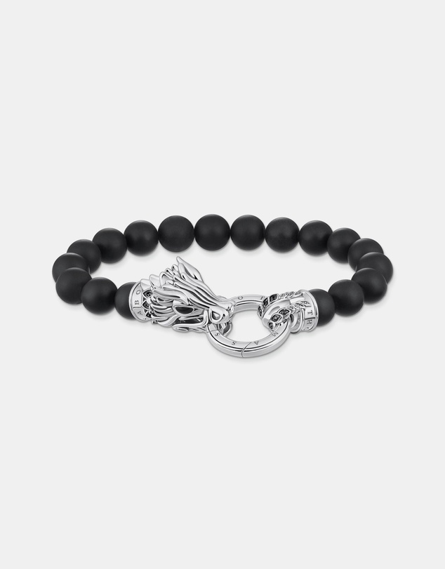 THOMAS SABO - Bracelet with obsidian beads and dragon clasp