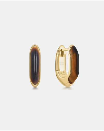 Ania Haie - Ania Haie Gold Tiger Eye Huggie Hoop Earrings