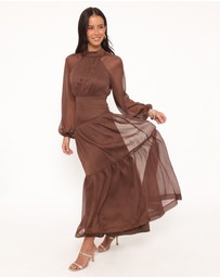 Petal & Pup - Julip Sheer Long Sleeve Maxi Dress - Brown