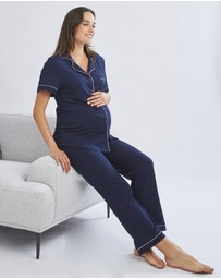 Angel Maternity - Maternity and Nursing Button Front Pajama Set in Navy