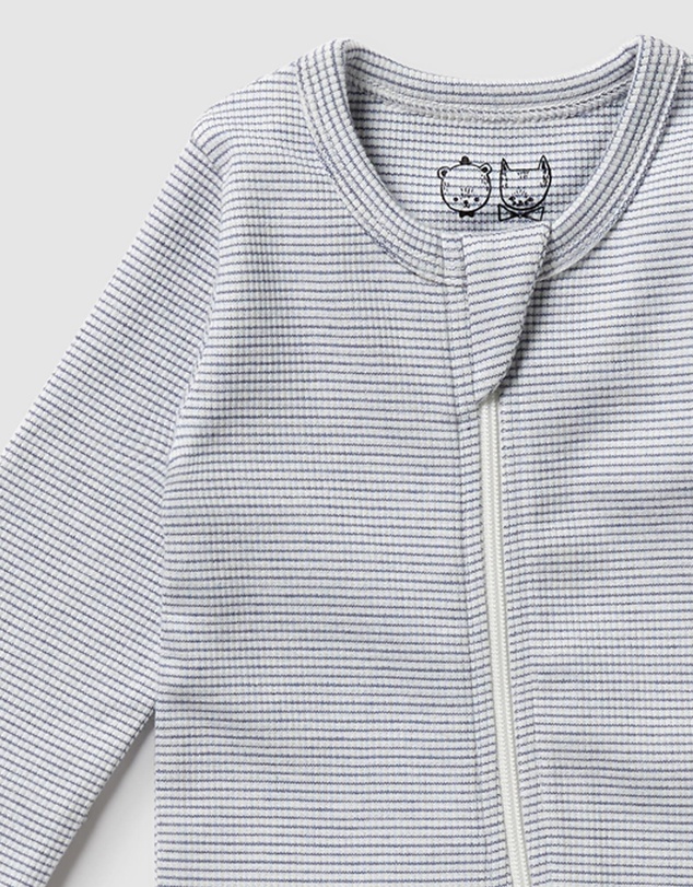 Wilson & Frenchy - Organic Stripe Rib Zipsuit with Feet - Babies
