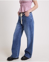 Subtitled - Cora Tie Wide Leg Denim Jeans