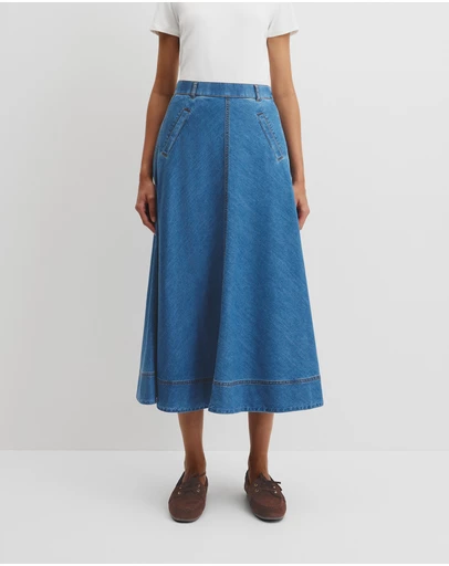 Country Road - Lightweight Denim Midi Skirt