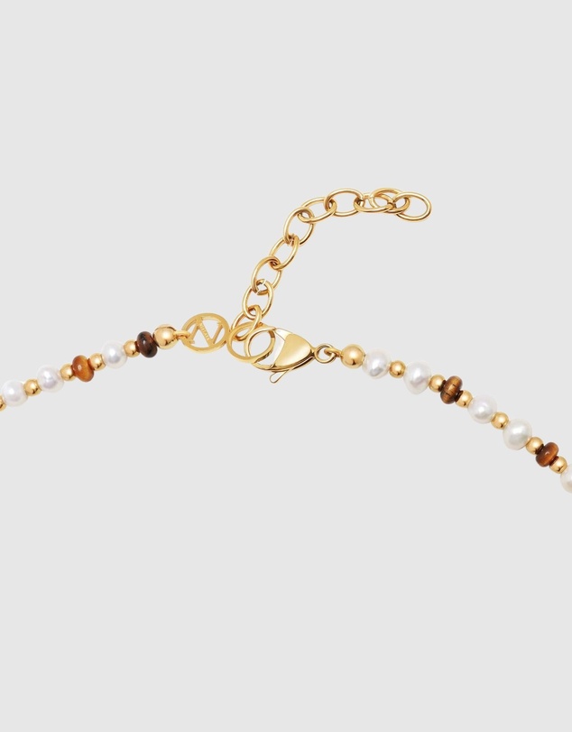 Nialaya Jewellery - Mini Beaded Necklace with Pearls and Tiger Eye