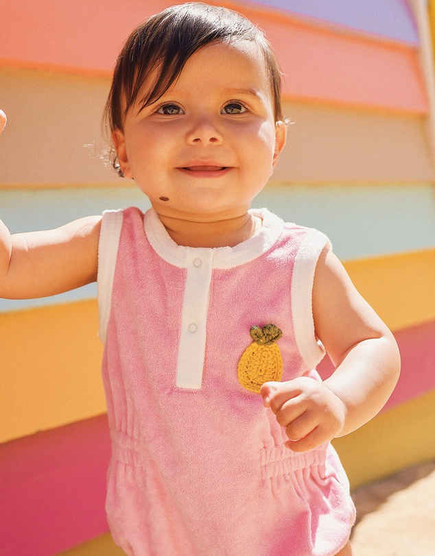 Rock Your Baby - Pineapple Goldie Terry Baby Romper in Pink