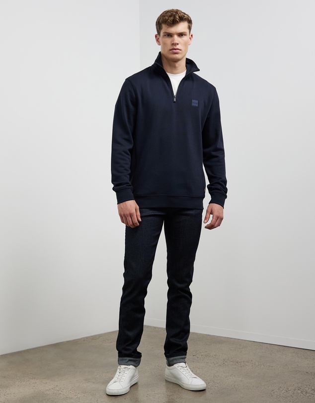 BOSS - Cotton-Terry Zip Neck Sweatshirt With Logo Patch