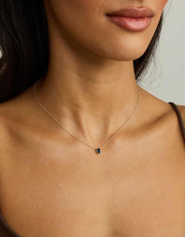 Michael Hill - Oval Blue Created Sapphire Bezel Necklace in 10kt Yellow Gold