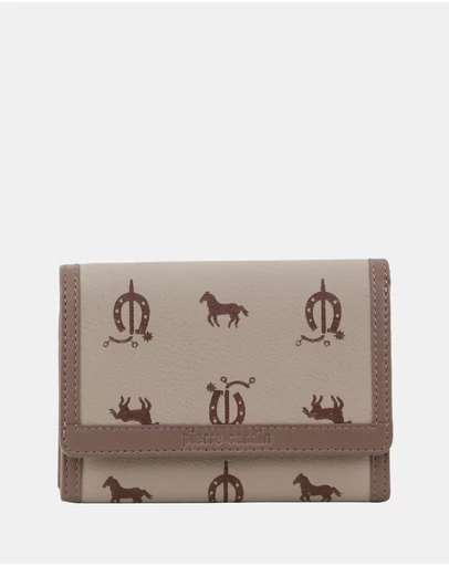 Pierre Cardin - Pierre Cardin Canvas Print/Leather Trim Bi-Fold Flap Wallet