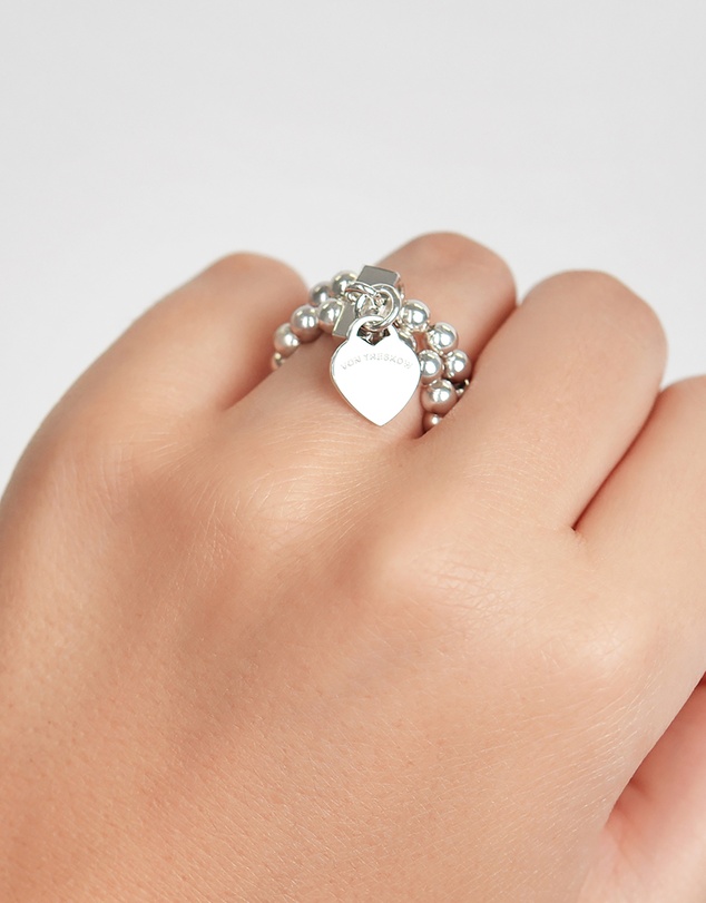 Von Treskow - 2-strand Stretchy Ring With VT Flat Heart