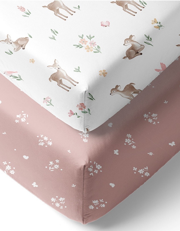 Living Textiles - 2 Pack Organic Cot Fitted Sheet - Fawn Fables