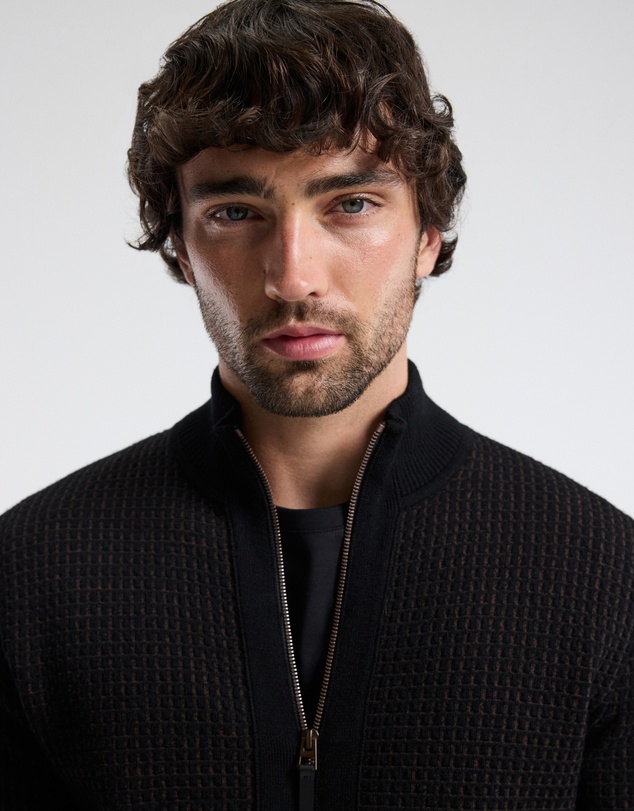 Calibre - Geometric Jacquard Cardigan Chocolate