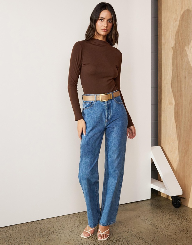 Atmos&Here - Mock Neck Rib Long Sleeve Top