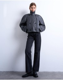 TOPSHOP - Faux Leather Ovoid Sleeve Short Trench Jacket