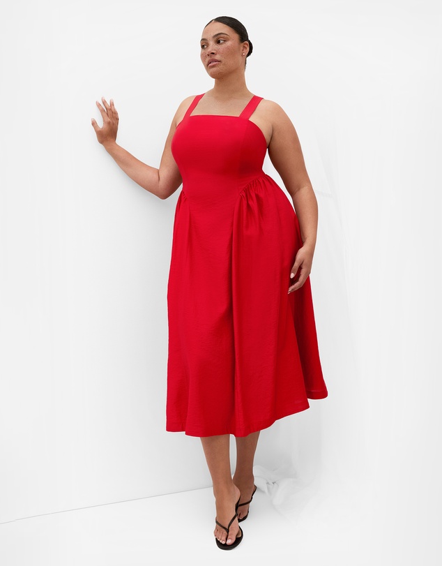City Chic - Plus size Jia Basque Waist Midi Dress - red