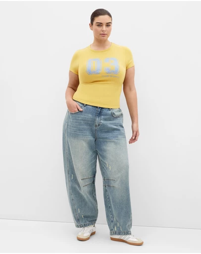 City Chic - Plus size Micro Game Day Print Tee - yellow