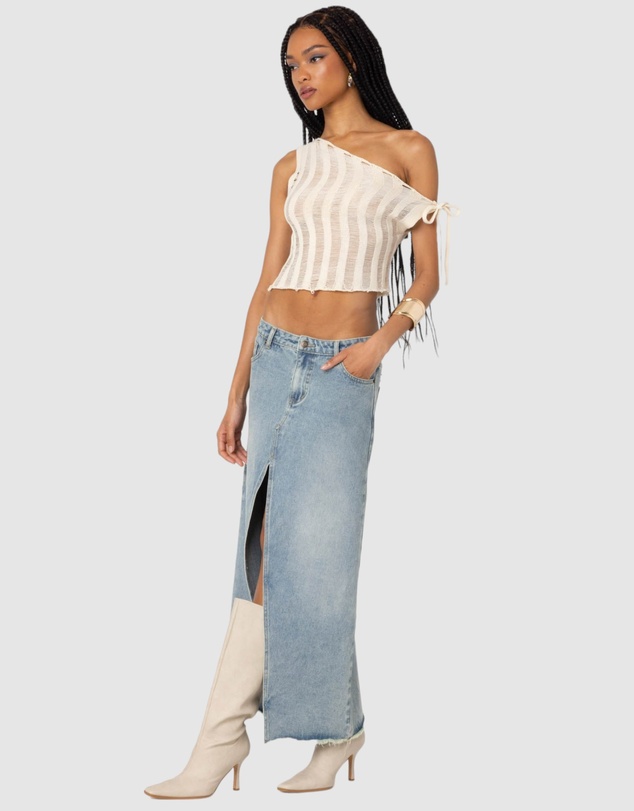 EDIKTED - Tamra Sheer Knit Asymmetric Top