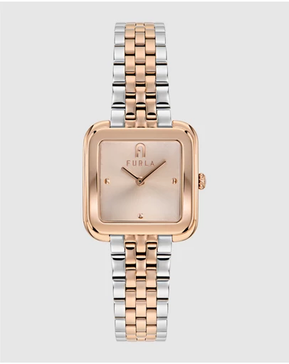 Furla - Diamante 27.5mm Square Rose Gold-tone Dial with Two-Tone Bracelet