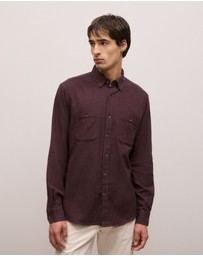 Trenery - Brushed Cotton Melange Shirt in Fudge