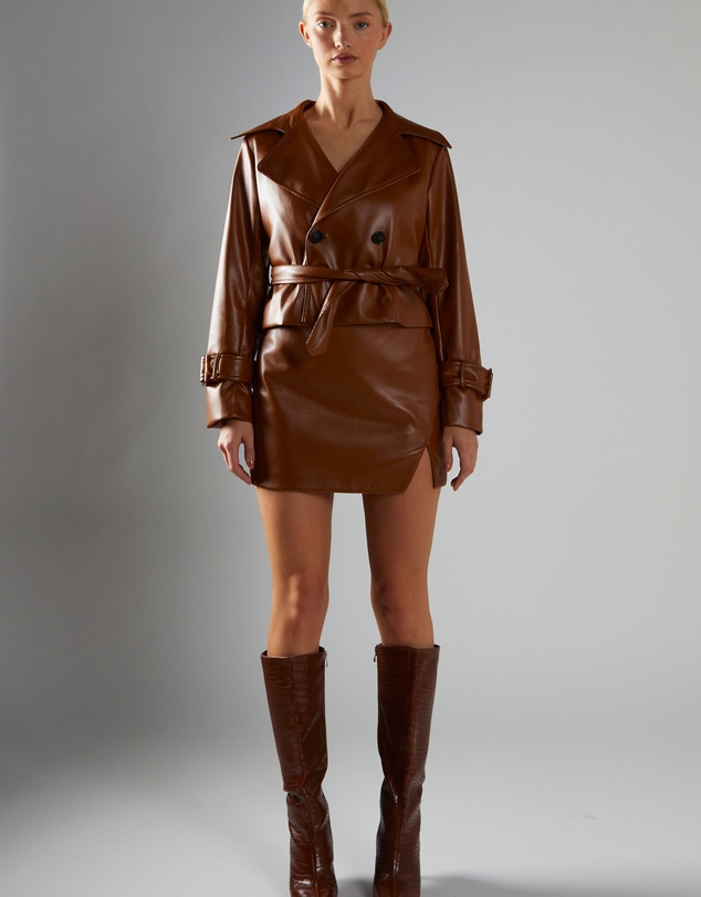 Glamorous - Short belted PU Trench Jacket